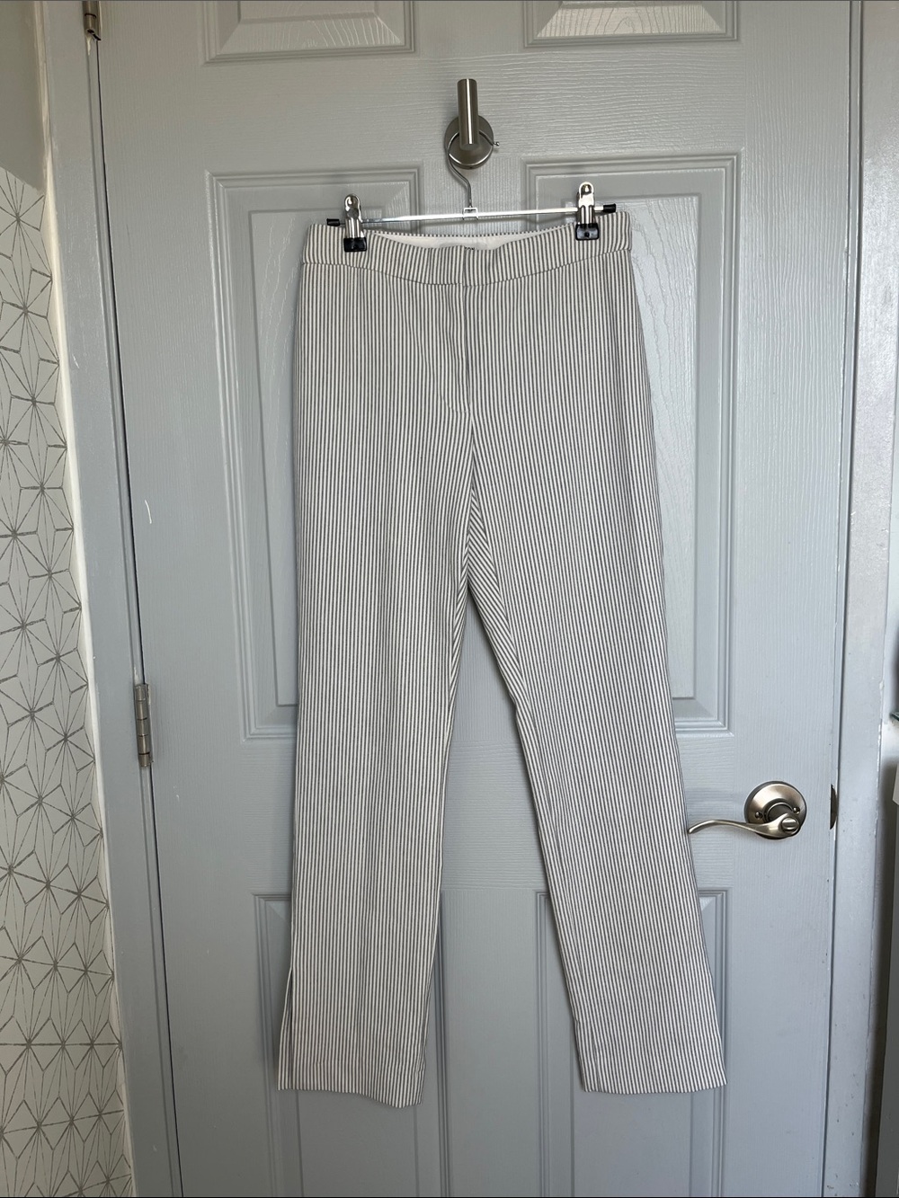 Babaton White Pinstripe Straight-Leg Pants
